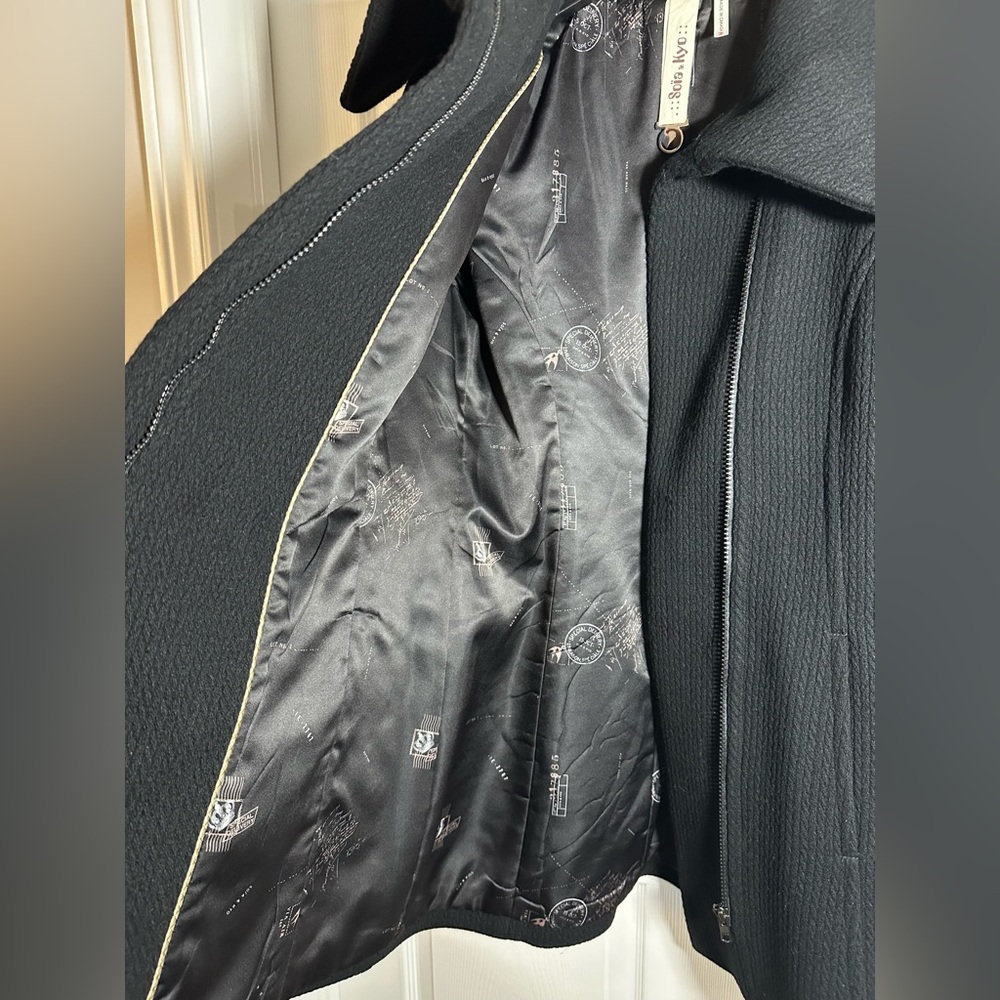 Soia & Kyo Wool Coat Black Textured Oversized Collar Size Small Made in Canada - Picture 5 of 13